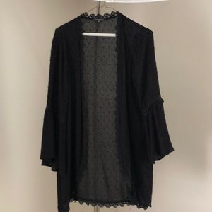 Staccato Black Kimono Blouse with lace edging
